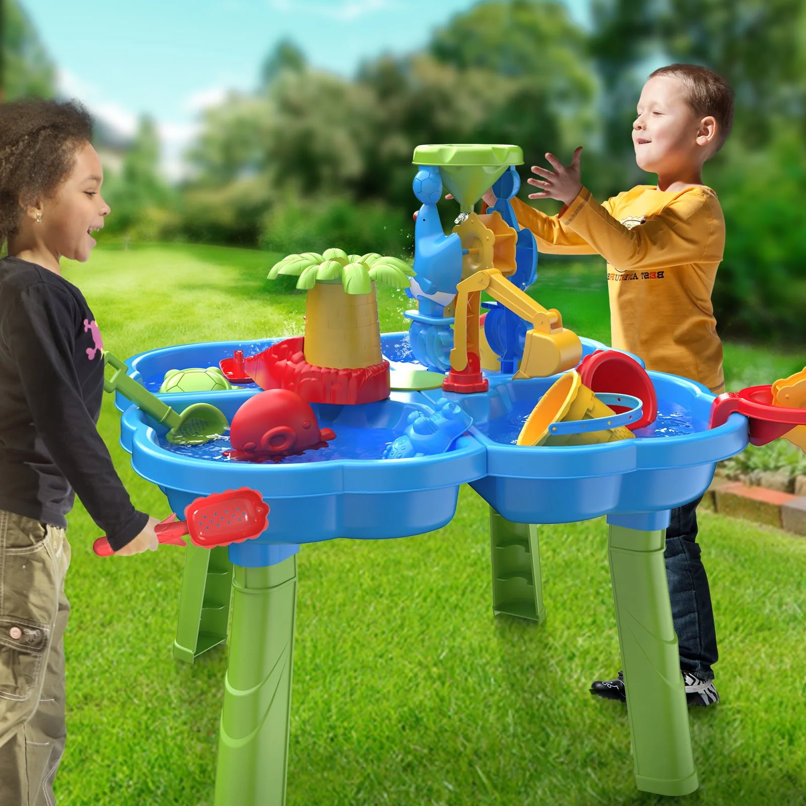 Dinosaur Planet Sand Water Table for Toddlers, 4 in 1 Sand Table and Water Play Table