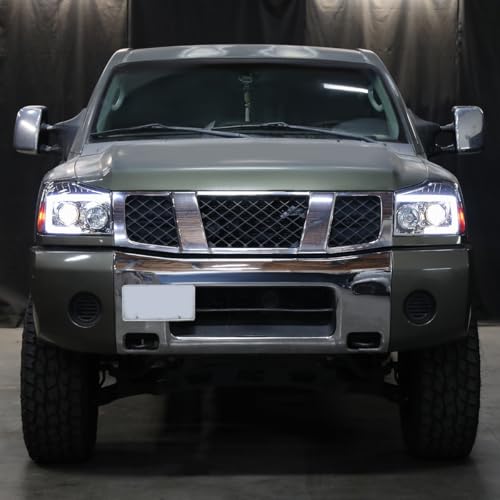 Fits 2004-2015 Nissan Armada Titan Upgraded Replacement Projector Headlights LED Switchback Sequential Turn Signals Assembly Pair | Black
