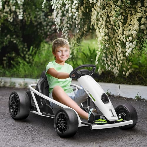 Aosom 24V 8.1 MPH Electric Go Kart, Drifting Car Battery Powered Ride on Toy Outdoor with Slow Start, Music, Horn Honking and Safety Belt