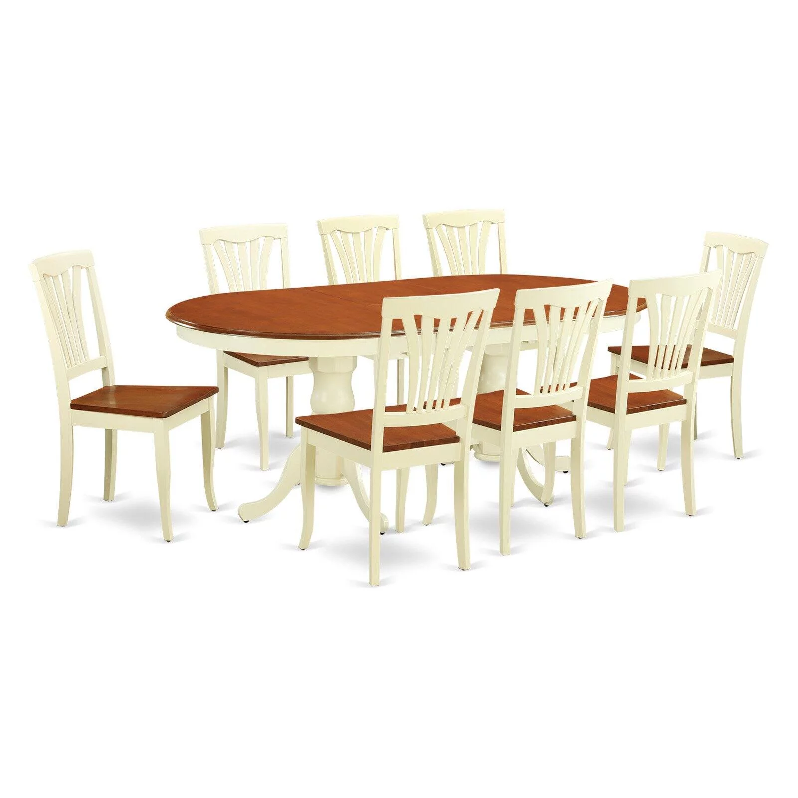 East West Furniture Plainville 9-piece Wood Dining Table Set in Black/Cherry