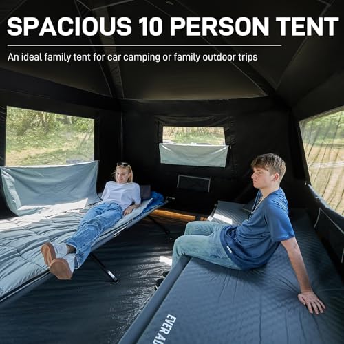 EVER ADVANCED 10 Person Camping Blackout Tent, Multi Room Tent for Family, Large Tents with Rainfly and Carry Bag, 2 Doors, Water-Resistant