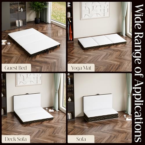 Tri-Fold Memory Foam Mattress Queen - 6 Inch Portable Folding Mattress with Handle & Washable Cover, Floor Bed with Non-Slip Base