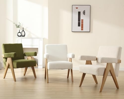 Mid Century Modern Boucle Sherpa Accent Chairs set of 2, Comfy Upholstered Reading Chairs, 22.5" Wide Arm Chairs for Living Room Bedroom