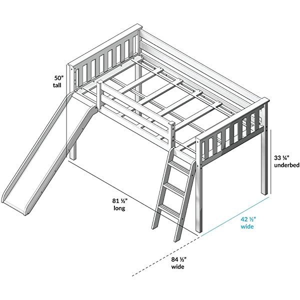 Max & Lily Twin Low Loft Bed with Staircase, White White Low Loft + Staircase Bed