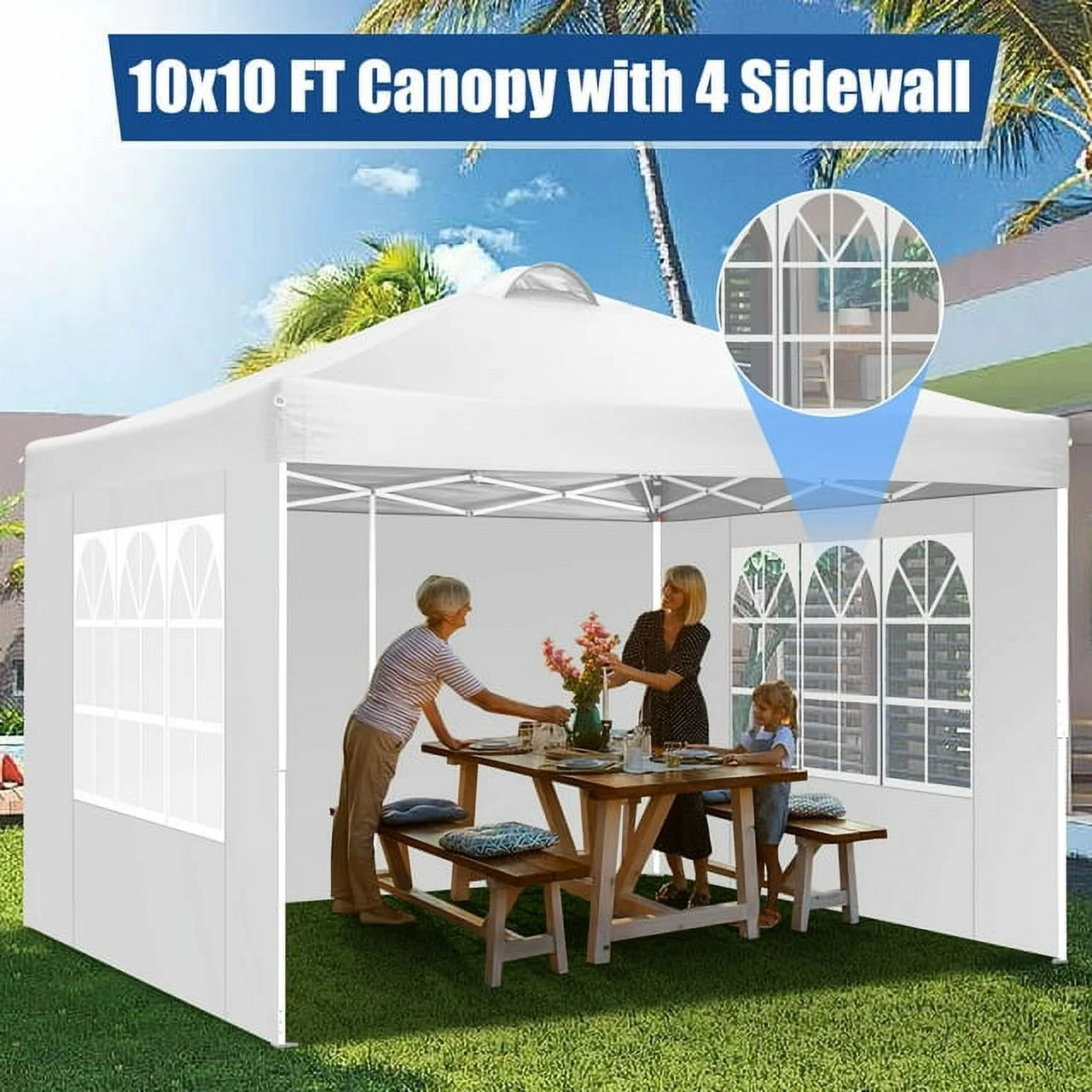 10'x10' EZ Pop Up Canopy with Top Vent, Large Commercial Tent, Waterproof and Sunproof with 4 Removable Sidewalls