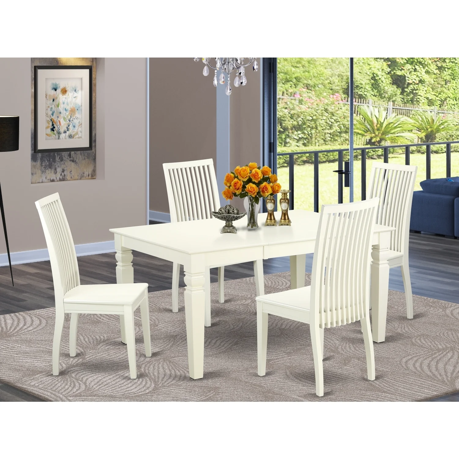 HomeStock Coastal Craftsman 5 Piece Dinette Set With One Weston Dining Room Table And 4 Solid Wood Seat Dining Area Chairs Finished In A Distinctive