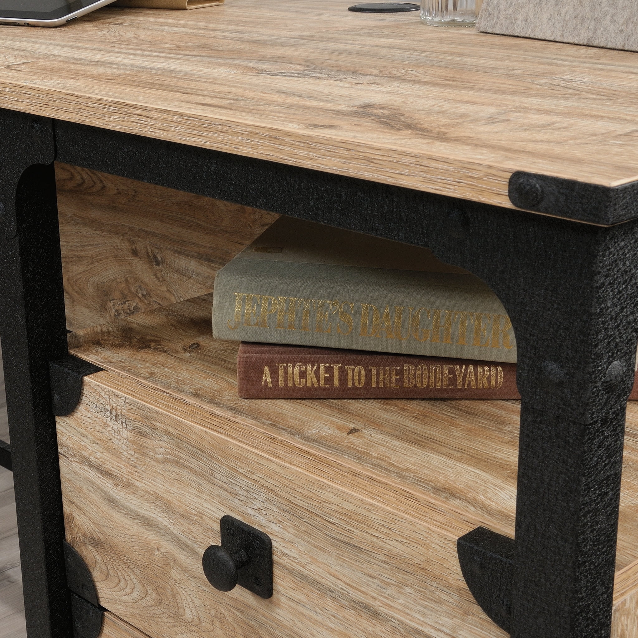 Sauder Steel River L-Desk, Milled Mesquite Finish