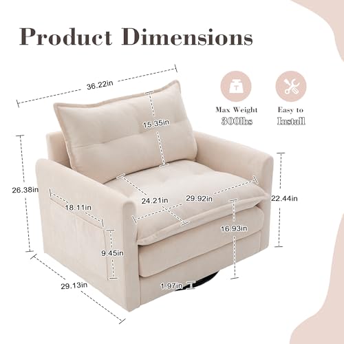 360 Swivel Accent Barrel Chair with Storage Ottoman & Headrest