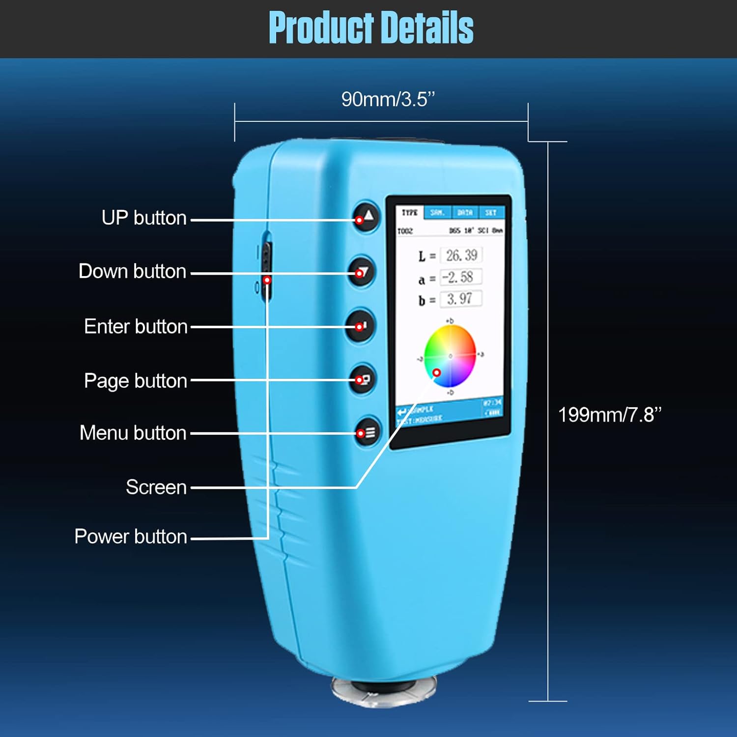 Precise Portable Color Analyzer Digital Color Reader with 8mm Aperture and True -Color Display Test Kit