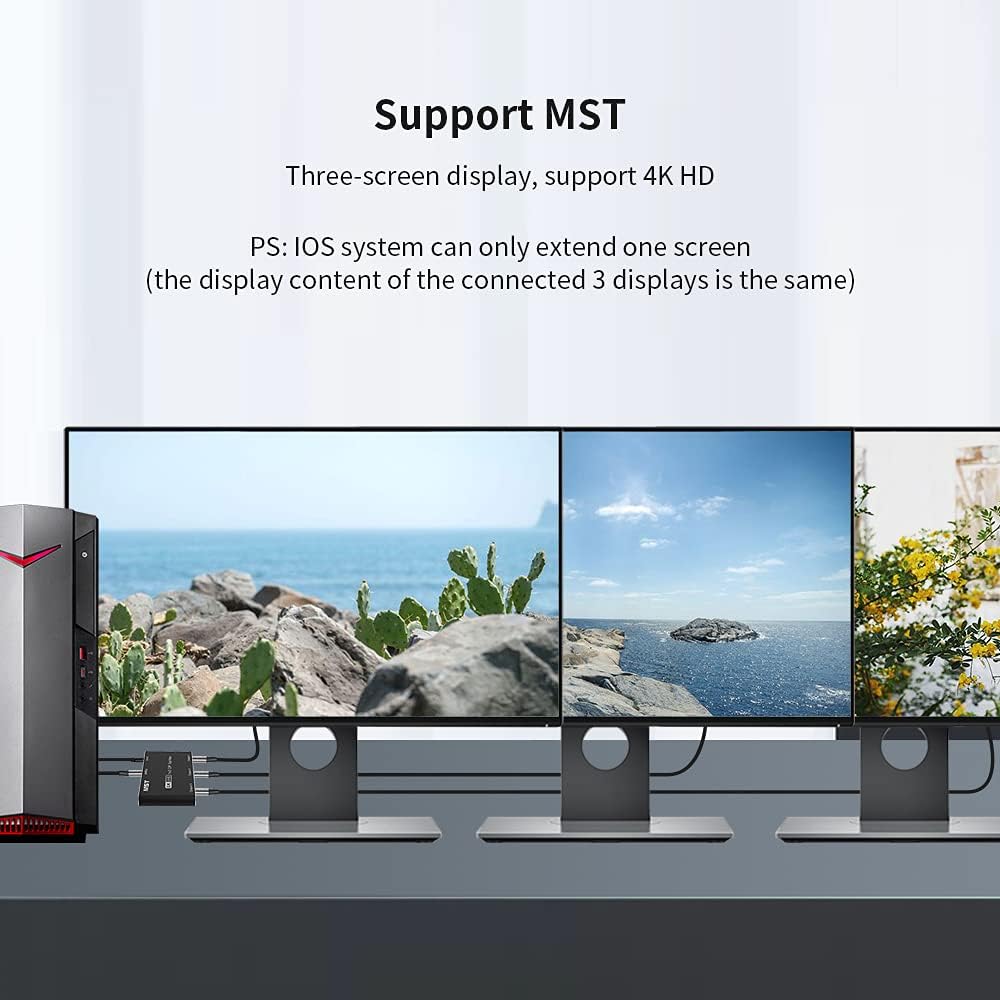 HEZOOMS 8k DisplayPort Splitter 1 in 3 Out 8K@30Hz 4K@144Hz DP 1.4 Splitter Triple MST SST Hub Adapter 1x3 Port for 1 DisplayPort Ultra HD Source to