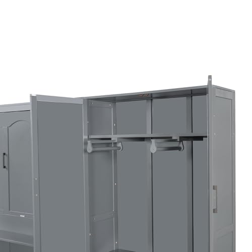Queen Size Murphy Bed Wall Bed with Desk and Closet,Drawers and Shelves,for Small Spaces Studio Study Office Guest Room Use (Gray#Desk, Queen)