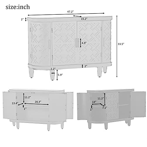 Buffet Cabinet Accent Storage Cabinet Sideboard Wooden Cabinet with Antique Pattern Doors for Hallway, Entryway, Living Room, Bedroom (Grey)