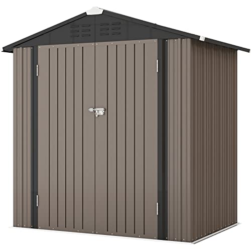 Patiowell 5x3 FT Outdoor Storage Shed, Tool Shed with Sloping Roof and Lockable Door, Metal Shed for Backyard Garden Patio Lawn, Brown