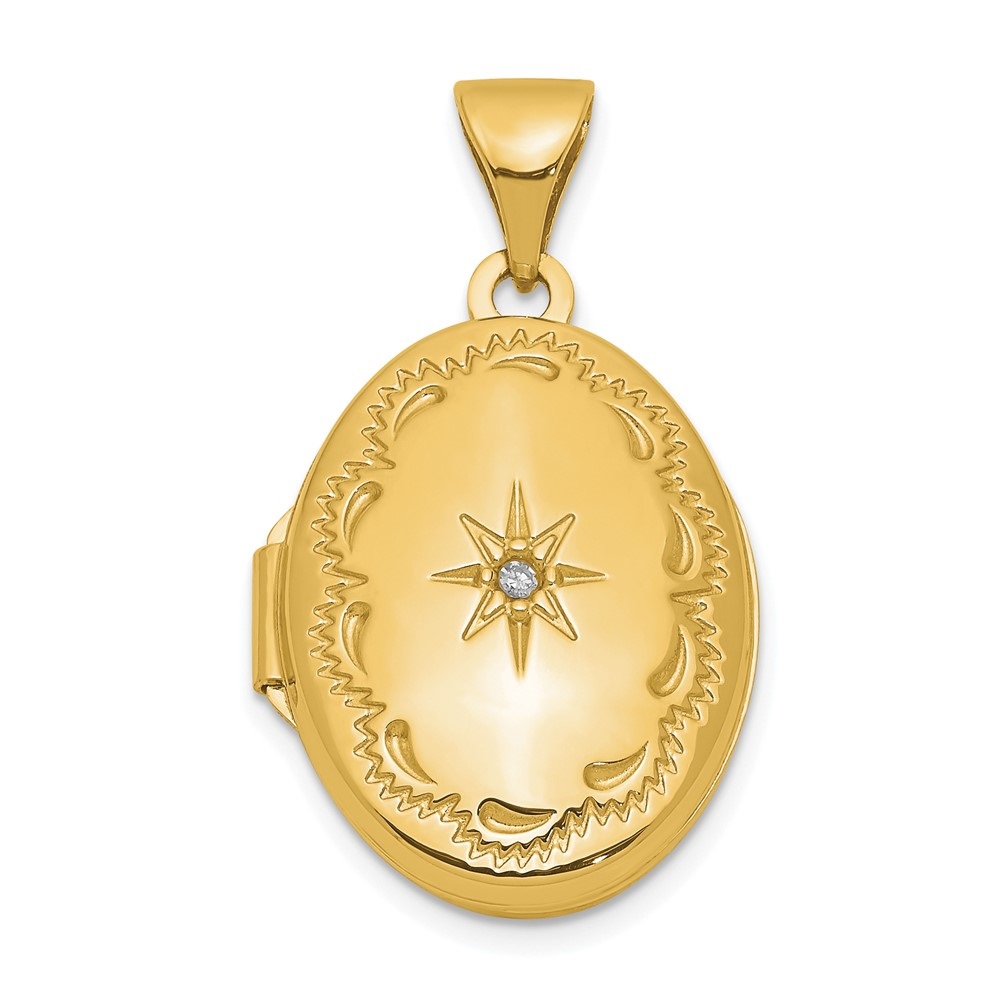 Auriga 14K Yellow Gold Polished Diamond Oval Locket Pendant for Women (L-24mm, W-14.15mm)
