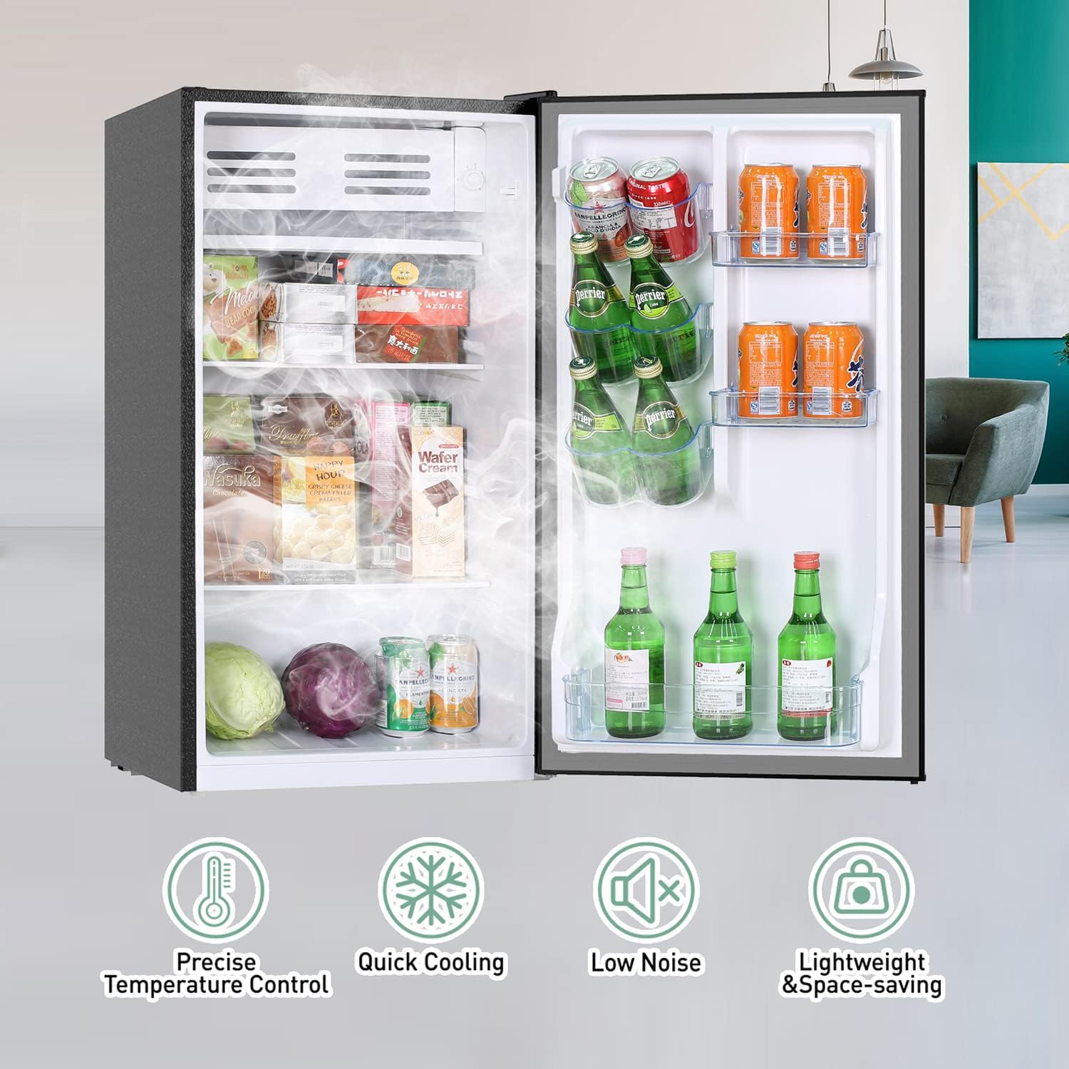 Mini Fridge with Freezer, 3.1 Cu.Ft Single Door Mini Refrigerator with One-touch Easy Defrost, Compact Small Refrigerator for Dorm, Bedroom, Office