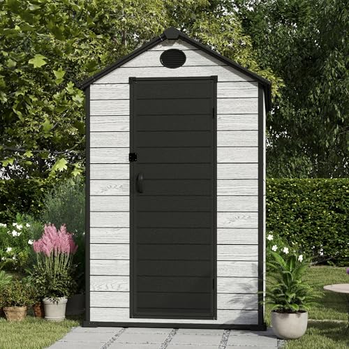 4.4x6 FT Resin Outdoor Storage Shed, 230 Cuft Garden Tool Sheds & Outdoor Storage Plastic Shed with Floor