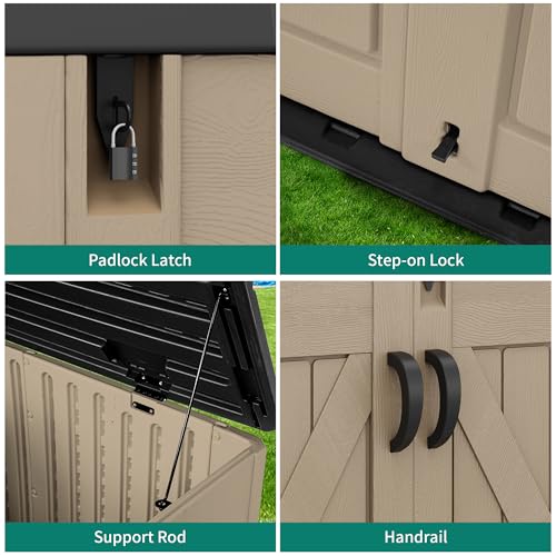 YITAHOME Outdoor Horizontal Storage Sheds w/o Shelf, Weather Resistant Resin Tool Shed, Multi-Opening Door for Storage of Bike, Trash Cans