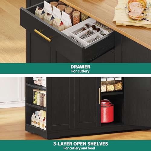 YITAHOME 53 inch Large Rolling Kitchen Island with Trash Can Storage Cabinet