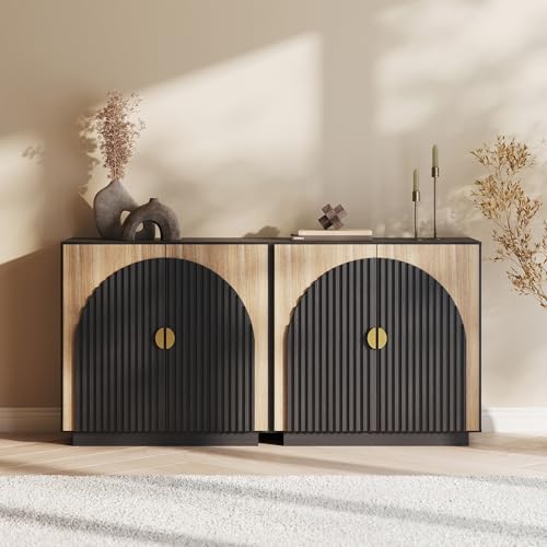 BELLEZE 65 Inch Fluted Buffet Cabinet with Storage, Symmetrical Arc Accent Sideboard Large Console Table for Dining Room, Kitchen