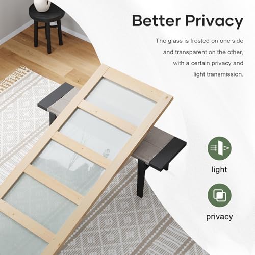 42x84 inch Glass Sliding Barn Door Slab with 7ft Hardware Kit Included, 5-Panel Frosted Glass, Spruce Wood Support DIY Dyeing, Easy Assembly