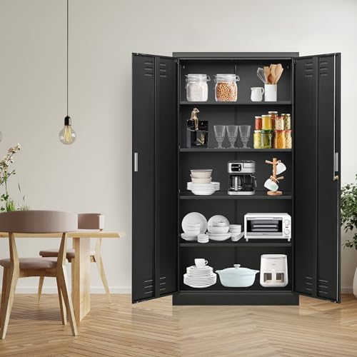 Metal Storage Cabinet, 72" H x 36" W x 18" D Locking Cabinet with Adjustable Shelves, Steel Storage Cabinets for Garage, Home, Office, Pantry (White)