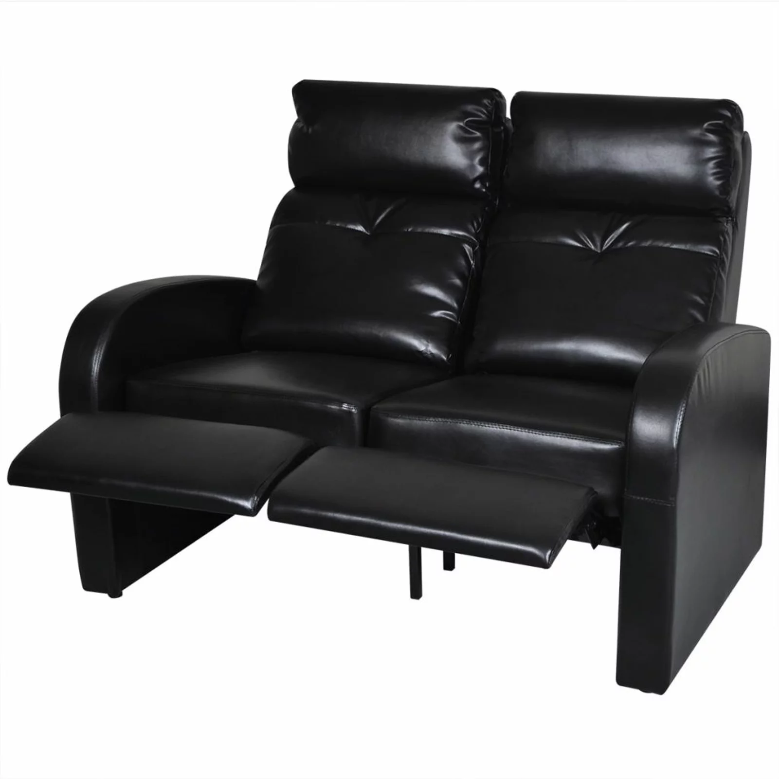 walmeck 2-Seater Home Theater Recliner Sofa Black Faux Leather