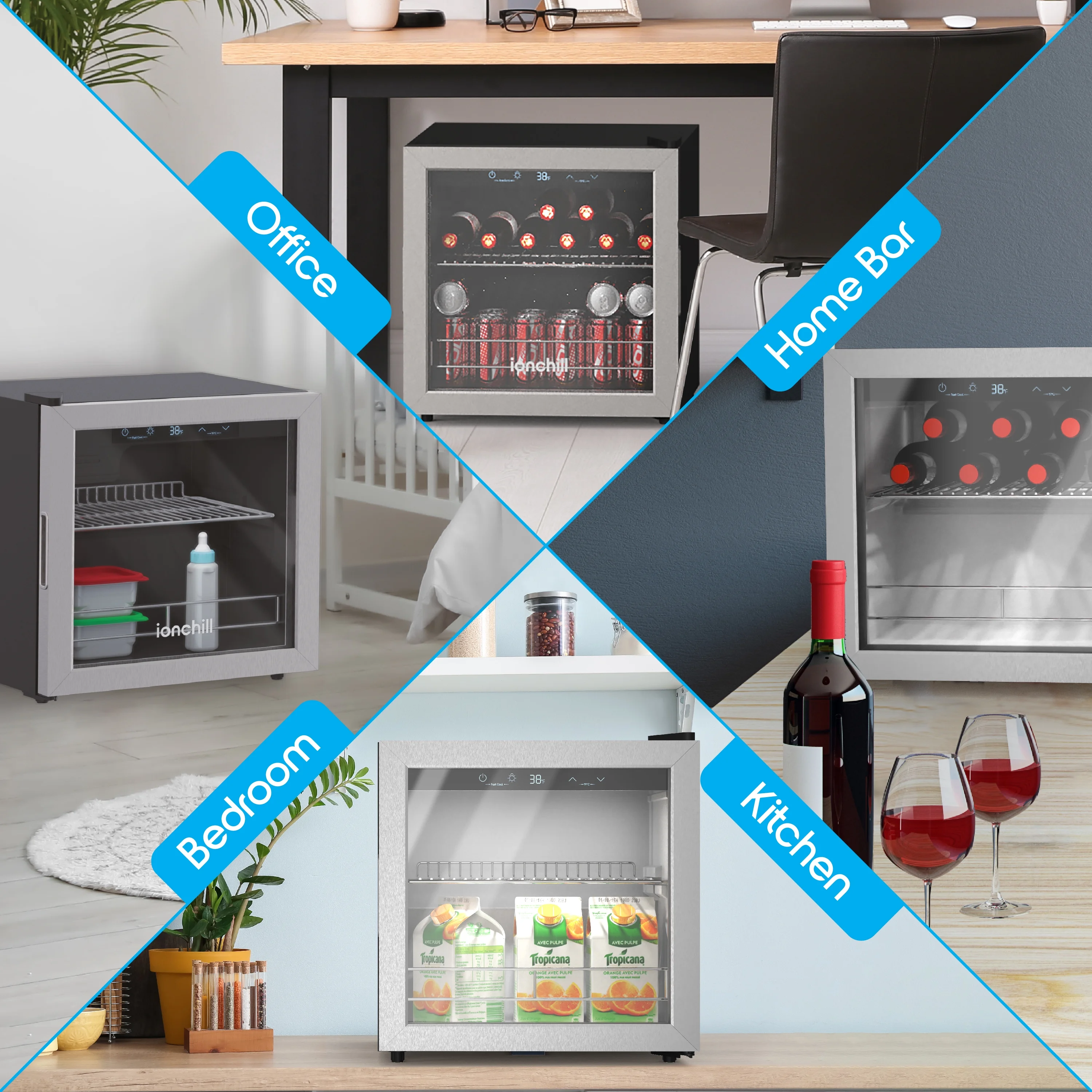 Ionchill 48-Can Mini Fridge, Compact Beverage Refrigerator with Smart Temperature Control & Standard Door, 1.4 Cu. ft., 17.3 in., New