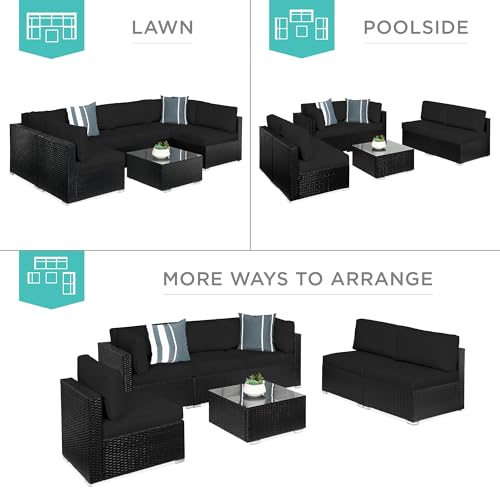 Best Choice Products 7-Piece Modular Outdoor Sectional Wicker Patio Conversation Set w/ 2 Pillows, Coffee Table, Cover Included - Gray/Navy