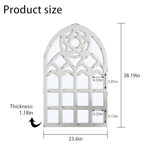 Arched Window Mirror, Big Wall Mirrors Decorative with Wood Framed,Large Retro Farmhouse Mirrors