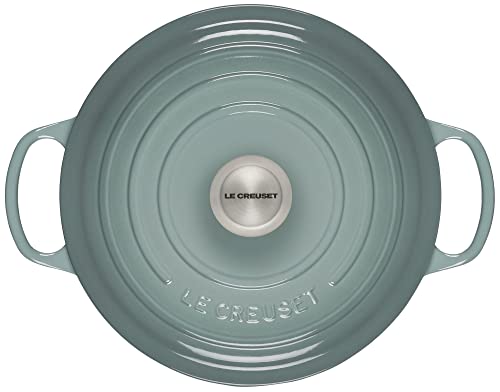 Le Creuset Enameled Cast Iron Signature Round Dutch Oven with Lid, 5.5 Quart, Sea Salt & Signature Saucepan - Sea Salt