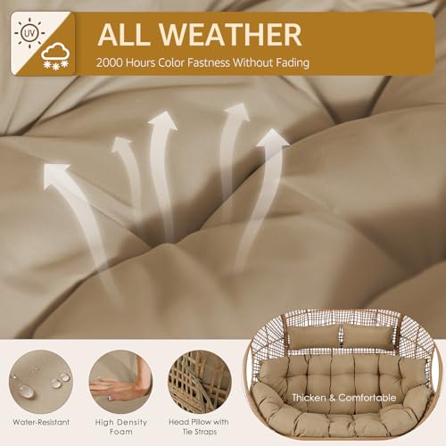 NICESOUL® Double Egg Chair Indoor Outdoor Stationary Oversized Thicken Padded Cushions, 2 Person Egg Loveseat Chair