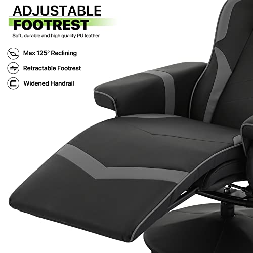 Magshion 360° Swivel Gaming Recliner Chair, Ergonomic PU Leather Reclining Chair with Adjustable Backrest, Footrest, Cup Holder & Neck Support