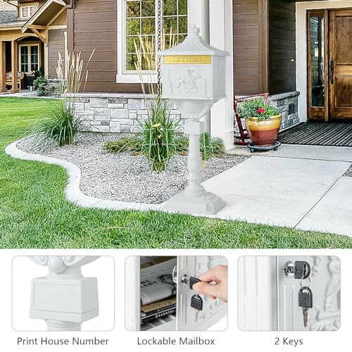 Giantex Cast Aluminum Mailbox with Post - Locking Residential Mailboxes for Outside with Keys, Baffle Door, Expansion Bolts, Address Panel