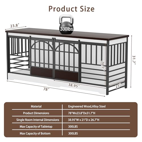 78 Inch Double Dog Crate Furniture, Extra Large Dog Kennel Indoor with Divider, Heavy Duty Dog Cage for 2 Dogs