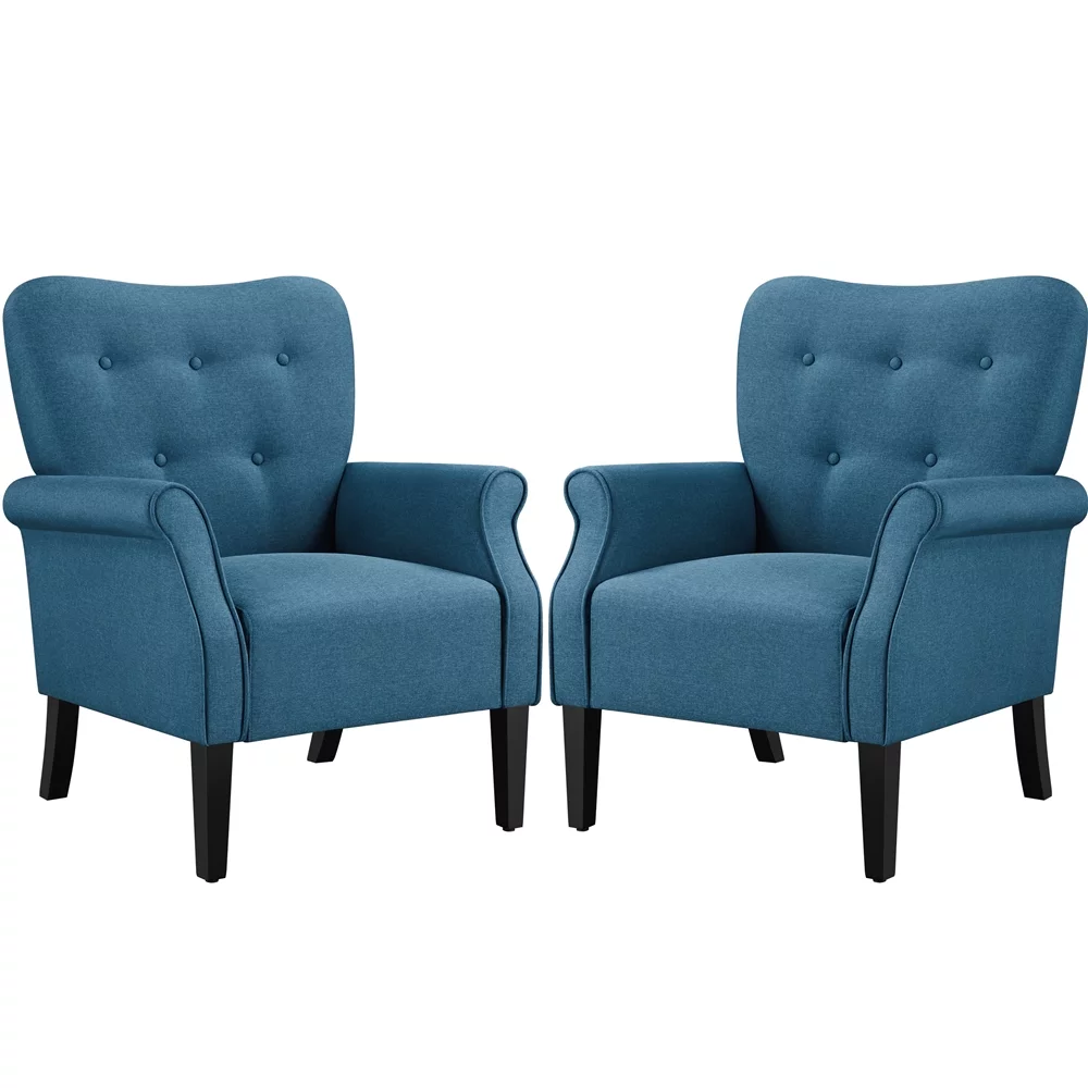 Yaheetech 2pcs Modern Upholstered Accent Chair with Wooden Leg for Living Room, Navy Blue