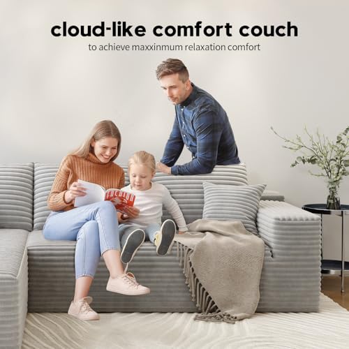 107.5" Cloud Modular Sectional Sofa with 1 Ottoman,Modern Minimalist Upholstered Couches, Comfort U Shaped Sofa for Living Room