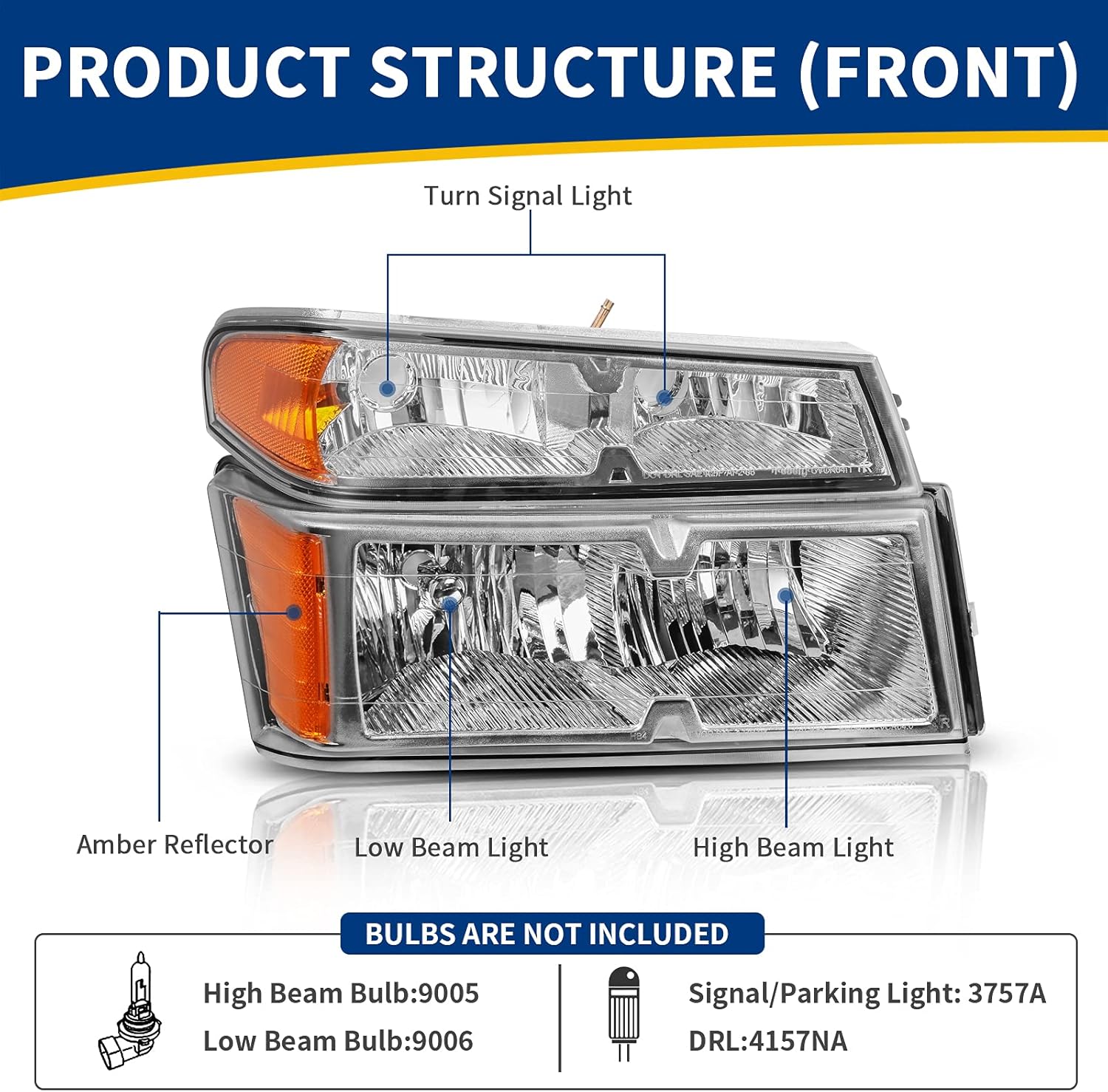 AUTOSAVER88 Headlight Assembly Compatible with 2004-2012 Chevy Colorado/GMC Canyon Chrome Housing with Amber Reflector + Bumper Lights