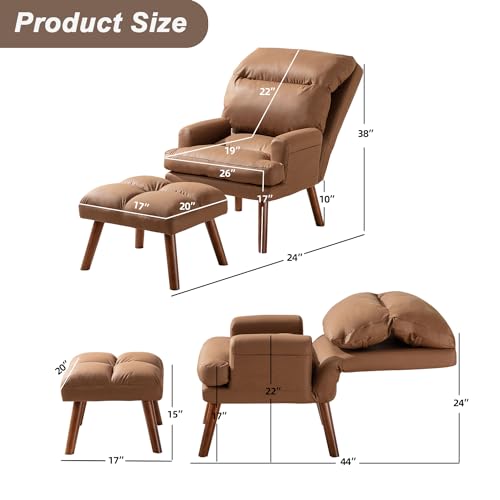 INZOY Accent Chairs with Ottoman, Velvet Fabric Armchair with Ottoman for Bedroom Living Room