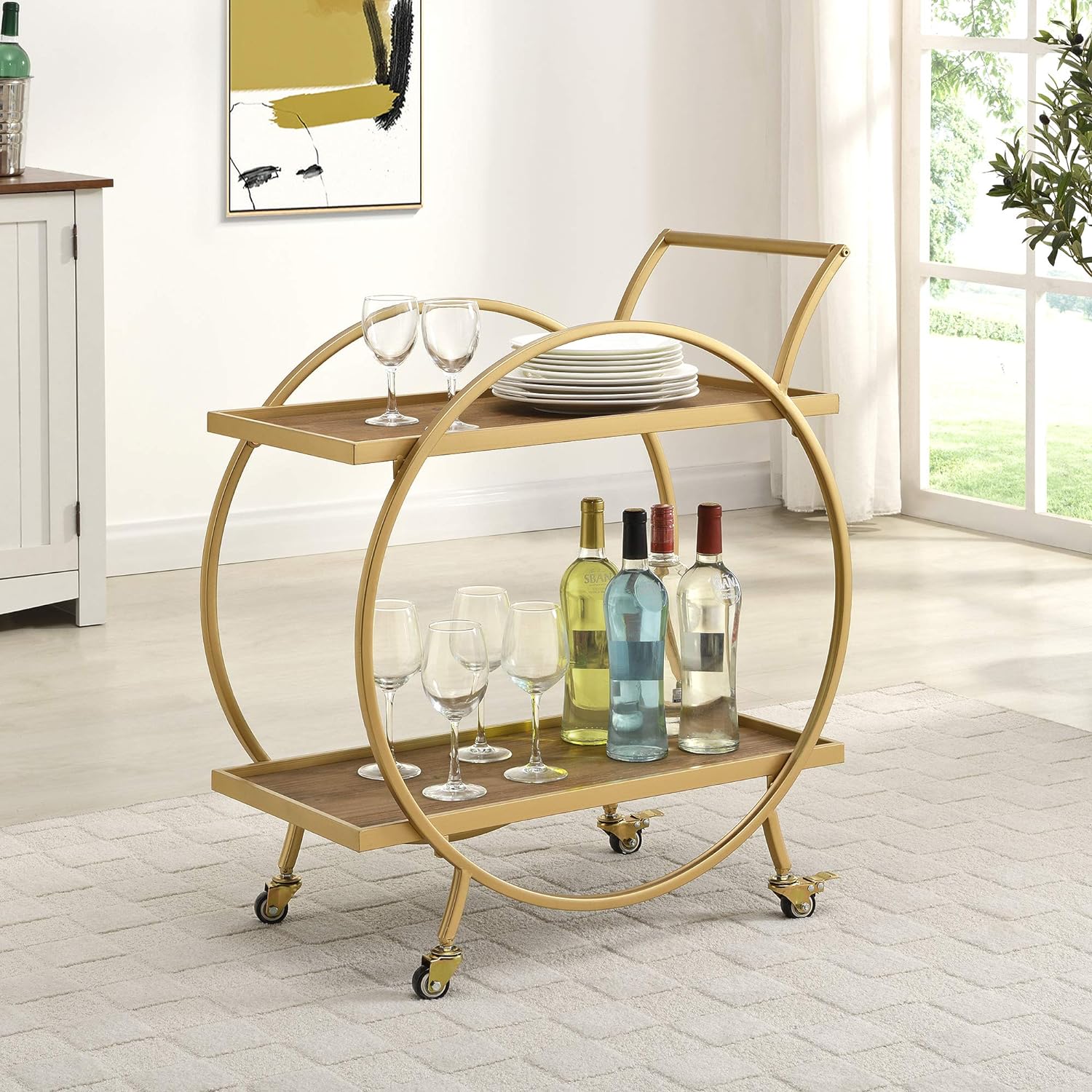FirsTime & Co. Silver and Gray Odessa Bar Cart, American Designed, 27.5 x 14 x 33 inches