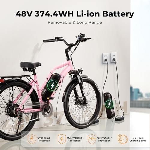 VARUN Electric Bike - 500W Electric Bicycle Up to 40Miles, 48V Removable Battery, Shock Absorber, 7-Speed and Dual Disc Brakes