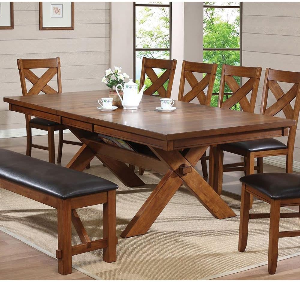 Transitional Walnut Dining Table with Butterfly Leaf, Rectangular Trestle