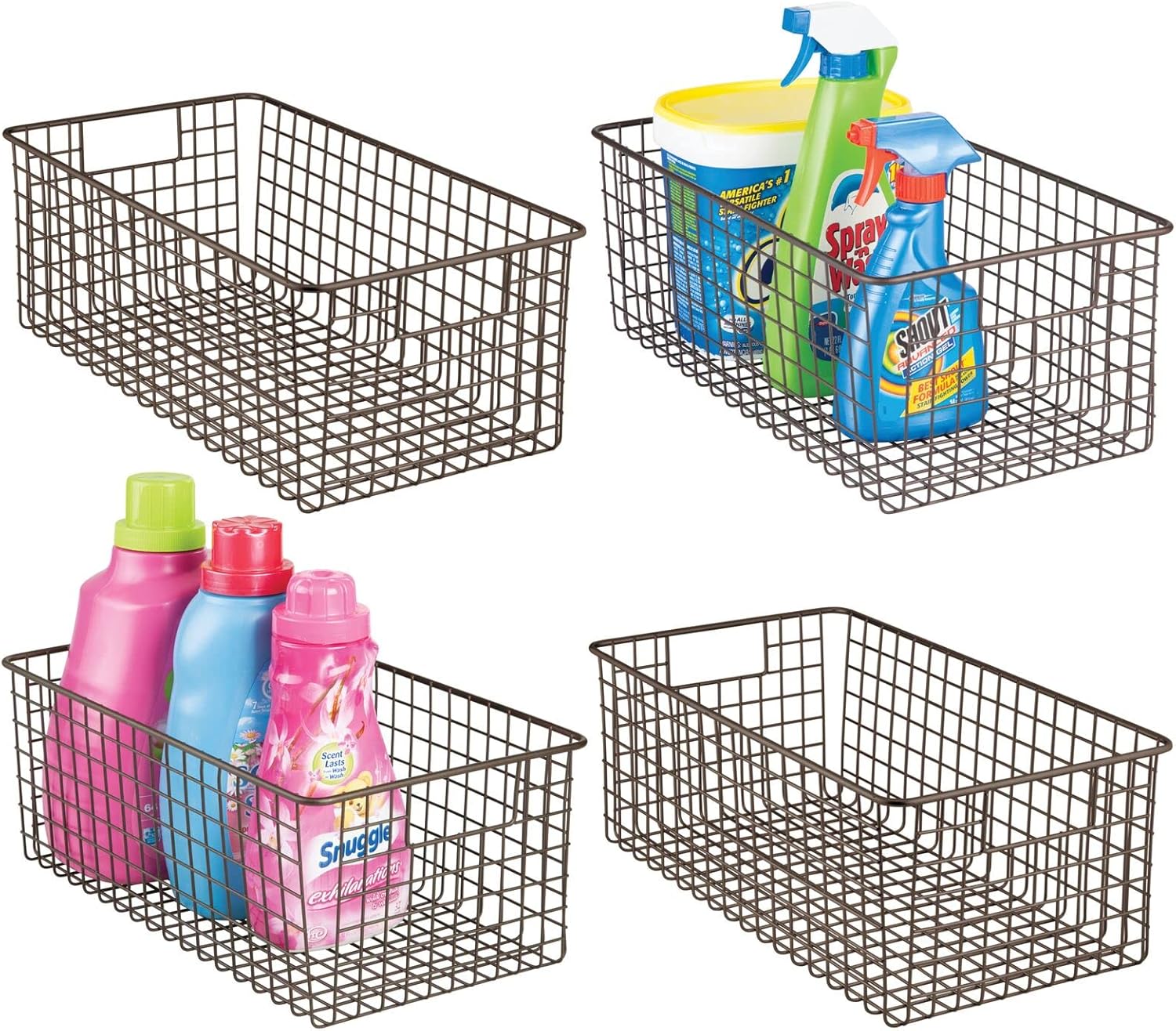 mDesign Household Deep Metal Wire Storage Organizer Bin Basket, Built-in Handles - Laundry Room, Kitchen Cabinets, Pantry, Closets, Bedrooms