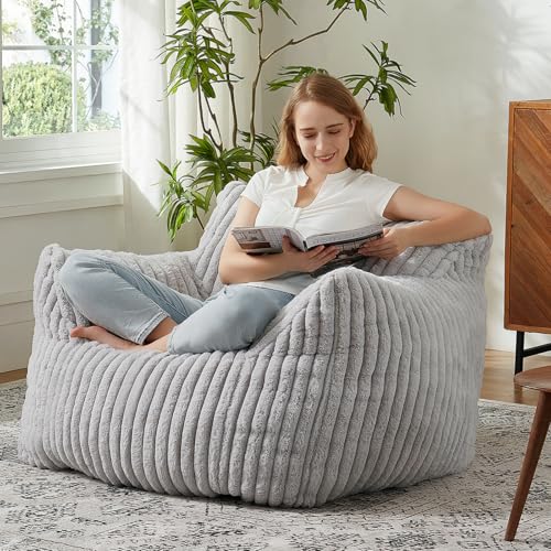 Giant Bean Bag Chairs for Adults with Filling Plush Fluffy Bean Bag Chairs for Teens with Armrests Comfy BeanBag Lazy Couch Sofa Chair for Bedroom