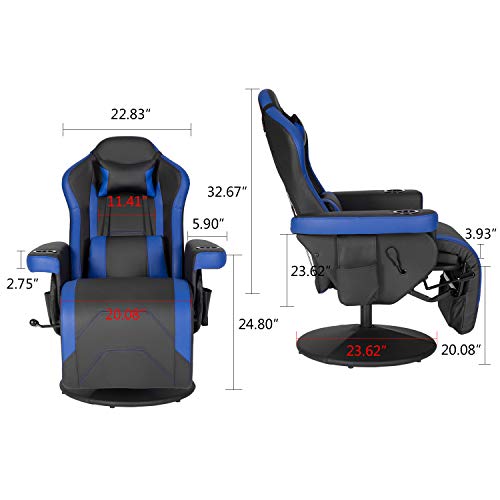 Modern-Depo Gaming Recliner Chair with Speakers, Massage, High Back, Cupholder, Headrest, Lumbar Support