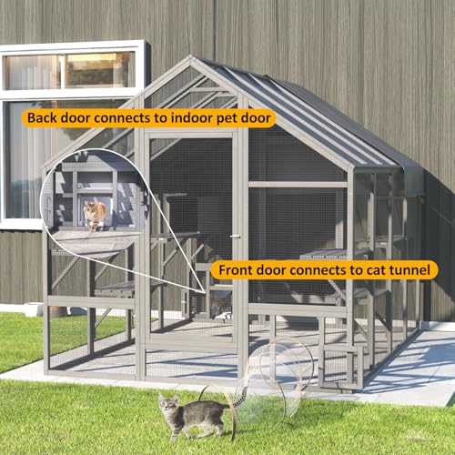 Cat Catio, Large Catio Outdoor Cat Enclosure for Multiple Cats with 7 Platforms, 2 Resting Box and 2 Bridges