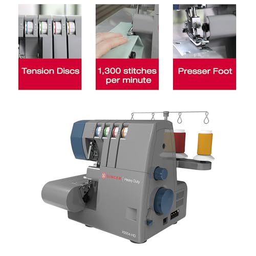 SINGER X5004-HD Metal Frame Serger & Overlock Machine | 2-3-4 Stitch Capability, 8 Built-In Stitches, 1300 Stitches per minute