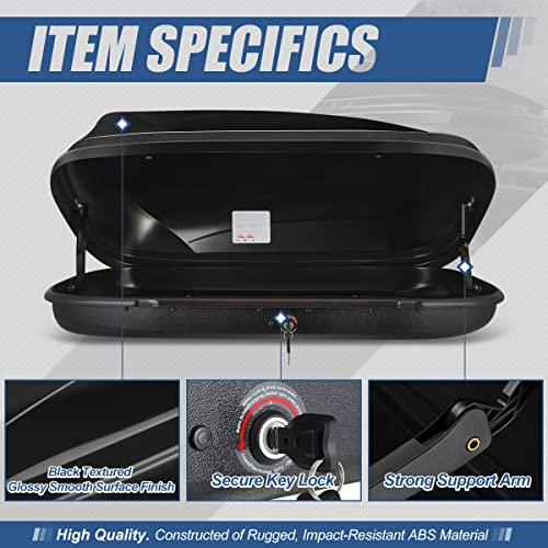 Auto Dynasty Hard Shell Roof Top Mount Car Storage Travel Luggage Box Cargo Carrier, 53 (L) x 34 (W) x 15 (H) Inches, Capacity 110 Pounds