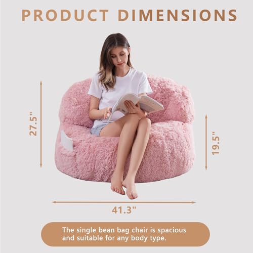 BYBYME Giant Bean Bag Chair, Faux Fur Bean Bag Couch with Filler Large Living Room Bean Bag Chairs for Adults