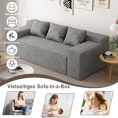 Modern Loveseat, Sofa Couch in a Box, No Assembly Needed, with 2 Pillows, Cat-Scratch Resistant Linen,Small Sofa for for Small Space, Living Room