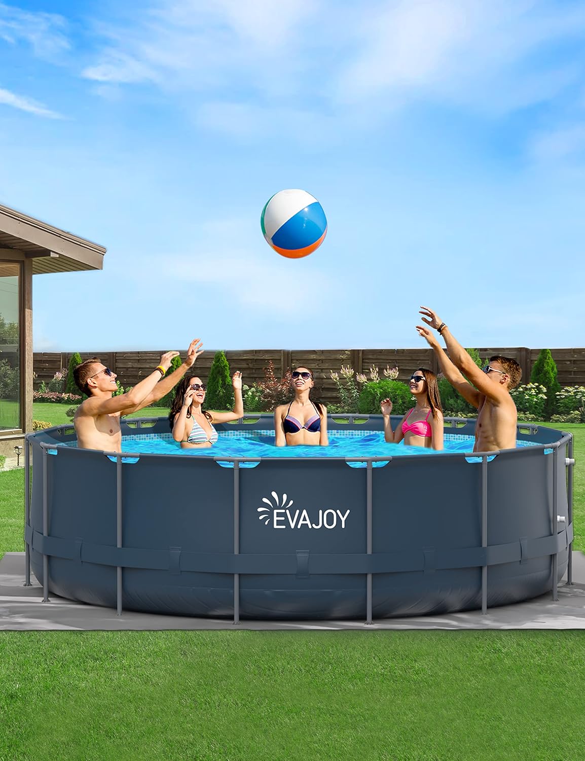 16ft x 48in Metal Frame Swimming Pool Set, Round Above Ground Pool Set with 2000 GPH Sand Filter Pump, Pool Ladder, Ground Cloth